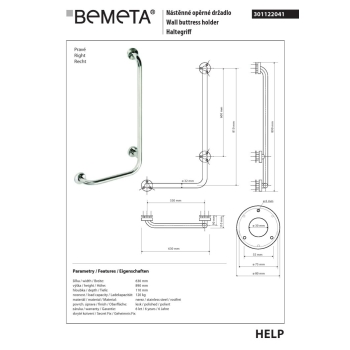 Bemeta HELP Uchwyt ścienny prawy stal nierdzewna 301122041$K