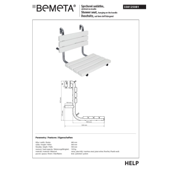 Bemeta HELP Siedzisko prysznicowe wiszące 338125081$K