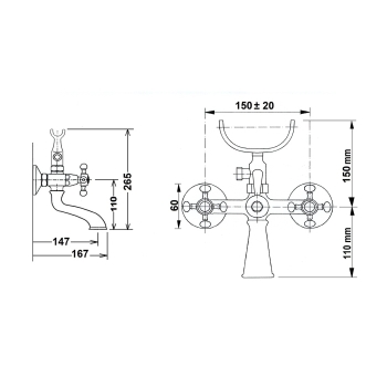 Sapho ANTEA bateria wannowa ścienna kompletna chrom/złoto 3012