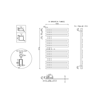 Sapho VOLGA grzejnik łazienkowy 500x976mm 308W stal nierdzewna szczotkowana NR510