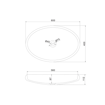 Sapho THIN umywalka nablatowa 600x400x112mm biały mat WN213