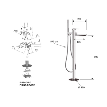 Sapho CORNELI bateria wannowa wolnostojąca chrom CE21