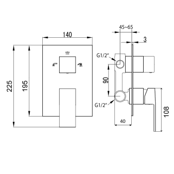 Sapho LATUS bateria prysznicowa podtynkowa 3 wyjścia chrom 1102-44
