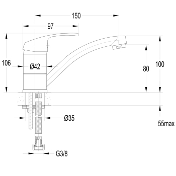 Aqualine AQUALINE 35 bateria umywalkowa z obrotową wylewką  chrom 52196