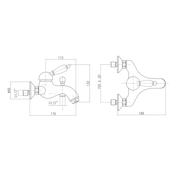 Sapho KIRKE WHITE bateria wannowa ścienna uchwyt biały złoto KI10BZ