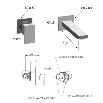 Sapho LATUS bateria umywalkowa ścienna dwuelementowa chrom 1102-18