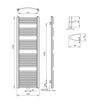 Aqualine STING grzejnik łazienkowy 650x1741 mm 968 W biały NG617