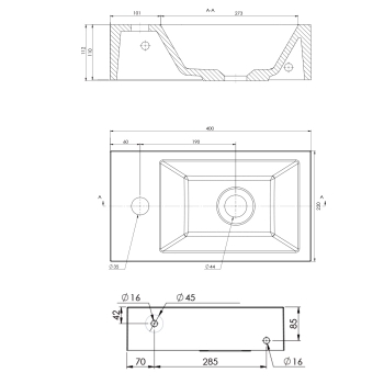 Sapho AMAROK umywalka kompozytowa 40x11x22cm biała bateria z lewej strony AR400