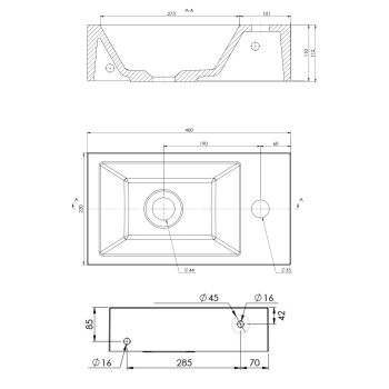 Sapho AMAROK umywalka kompozytowa 40x11x22cm biała bateria z prawej strony AR500