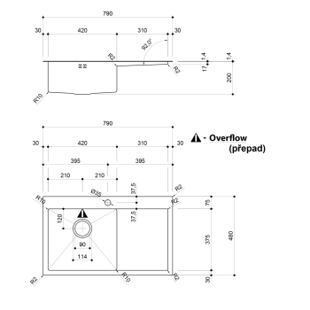 Sapho KIVA zlewozmywak ze stali nierdzewnej 79x48 cm lewy EP829L