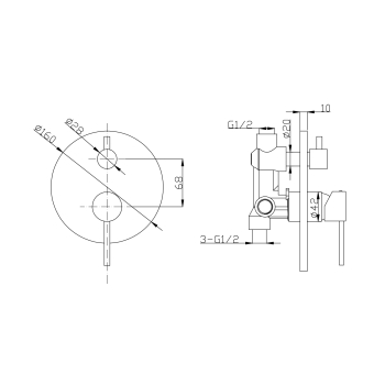 Sapho CORNELI bateria prysznicowa ścienna 2 wyjścia obrotowy przełącznik chrom CE43