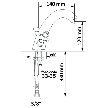 Sapho ANTEA bateria umywalkowa wysoka złoto 3275