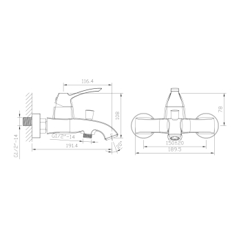 Sapho DREAMART bateria wannowa ścienna chrom DA010
