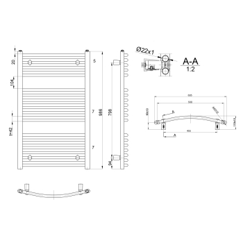 Aqualine ORBIT grzejnik z podłączeniem bocznym 600x960 mm, biały
