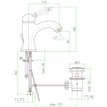 Sapho KIRKE CRYSTAL bateria umywalkowa uchwyt kryształ brąz KI02KB