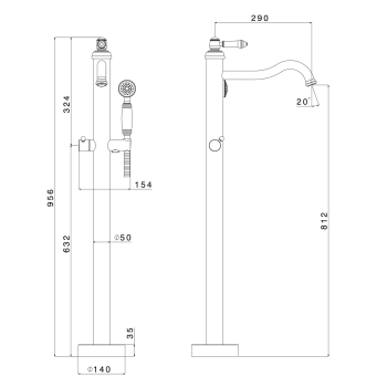 Sapho VIENNA bateria wannowa wolnostojąca chrom VO021