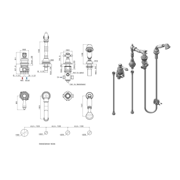Sapho VIENNA bateria na brzeg wanny z wylewką retro 4 -elementowabrąz VO930BR