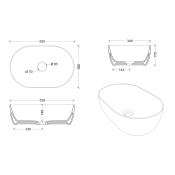 Sapho ETELA umywalka ceramiczna 55x36 cm z korkiem ceramicznym EL055