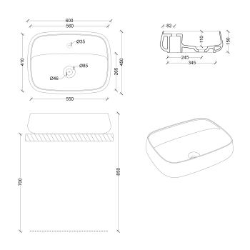 Sapho AVENTIN umywalka ceramiczna 60x45 cm z korkiem ceramicznym VN061