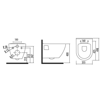 Aqualine NERA WC wiszące 35x50 cm białe NS952