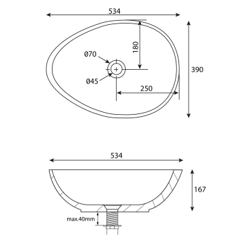 Sapho PUNC umywalka betonowa z korkiem 53x39 cm czarny granit BH7001