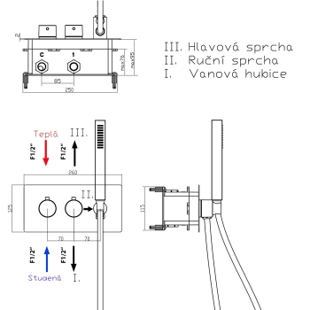 RHAPSODY bateria prysznicowa termostatyczna podtynkowa, rączka prysznicowa, 2/3 wyjścia, chrom 5508