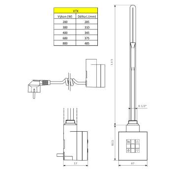 Sapho KTX grzałka elektryczna z termostatem 800W srebrna KTX-S-800