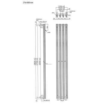 Sapho PILON grzejnik łazienkowy 270x1800 mm 4 wieszaków czarny mat IZ122