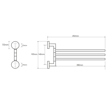 Sapho X-ROUND potrójny wieszak na ręczniki obrotowy 450mm chrom XR407