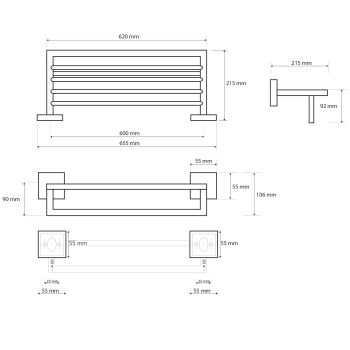 Sapho X-SQUARE półka na ręczniki z relingiem 655x110x215mm chrom XQ601