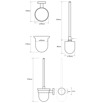 Sapho X-ROUND WHITE szczotka WC ścienna pojemnik mleczne szkło biały XW301