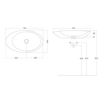 Sapho GOCCE umywalka nablatowa 74x42x12 cm 3074