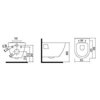 Creavit PAULA WC wiszące 35x50cm czarny mat TP325-51SM